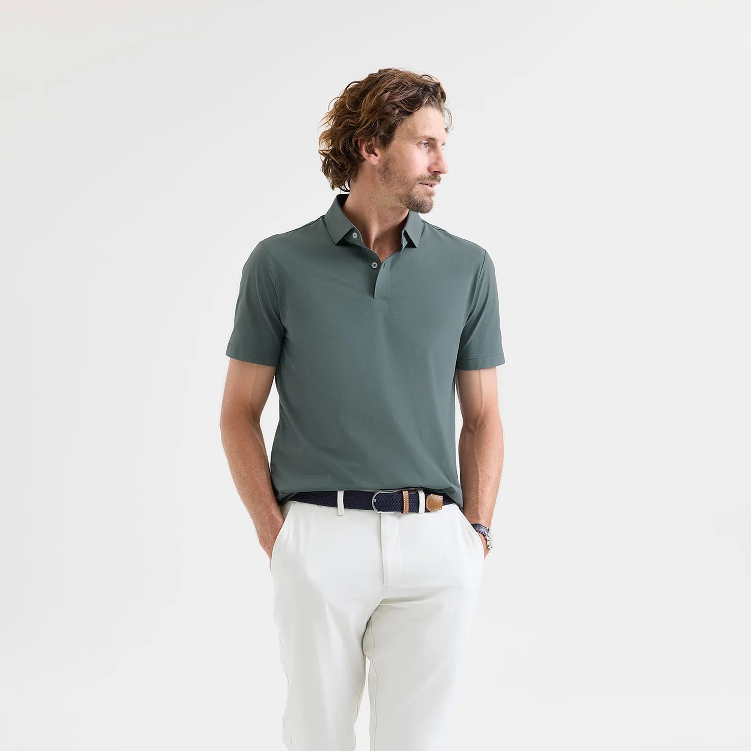 Sea Green Como Travel Polo, blending timeless style with advanced fabric technology for ultimate travel comfort.