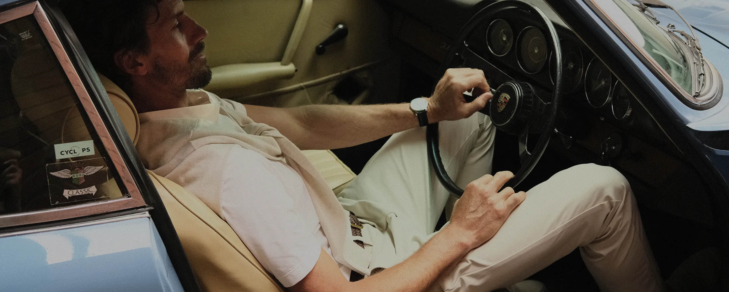 Effortless travel style – White Como Travel Polo and Bone Positano Travel Chino, designed for modern luxury and all-day comfort.