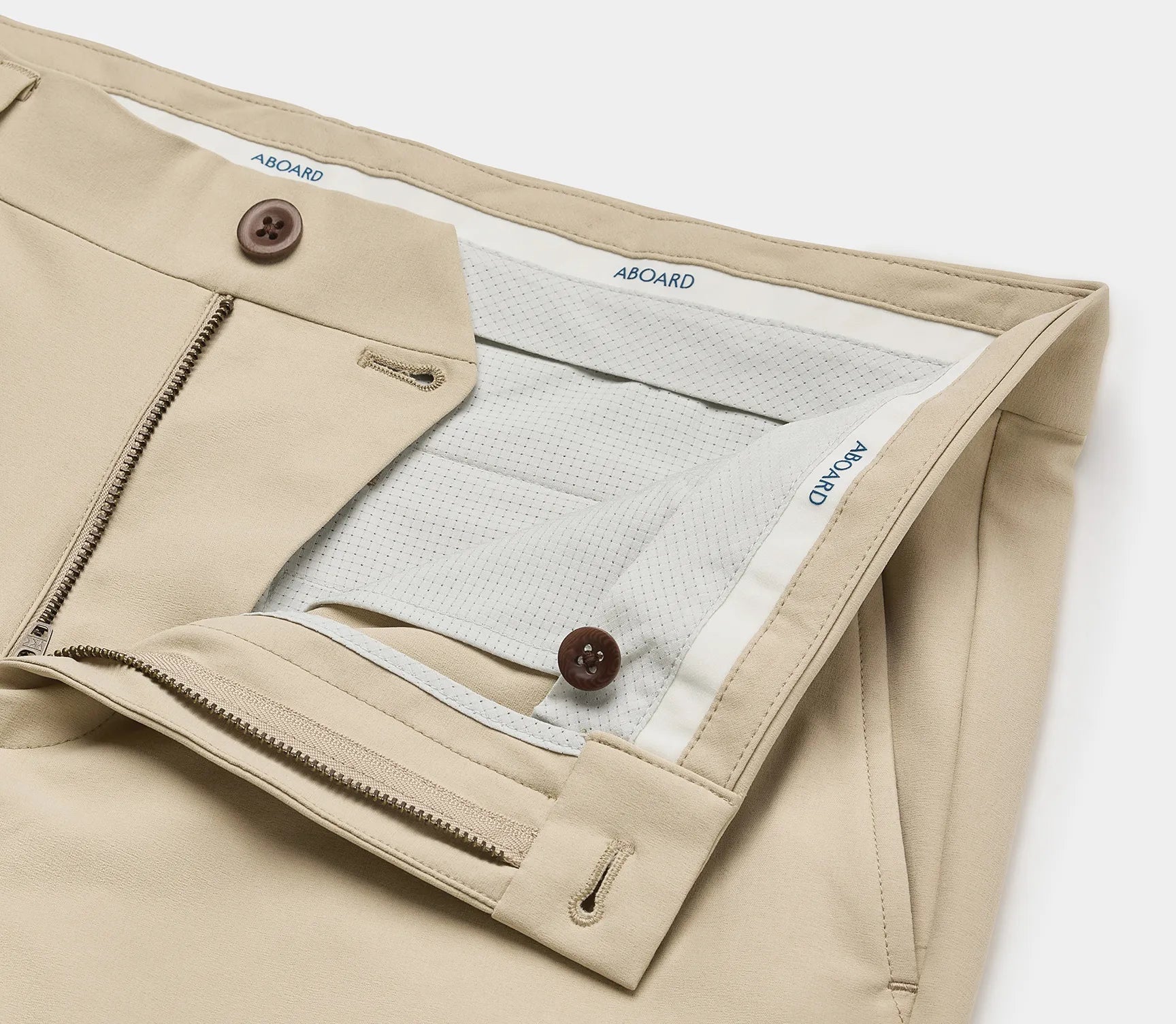 Interior of Sand Positano Travel Chino – showcasing luxury craftsmanship with premium finishing, four-way stretch, and attention to detail.