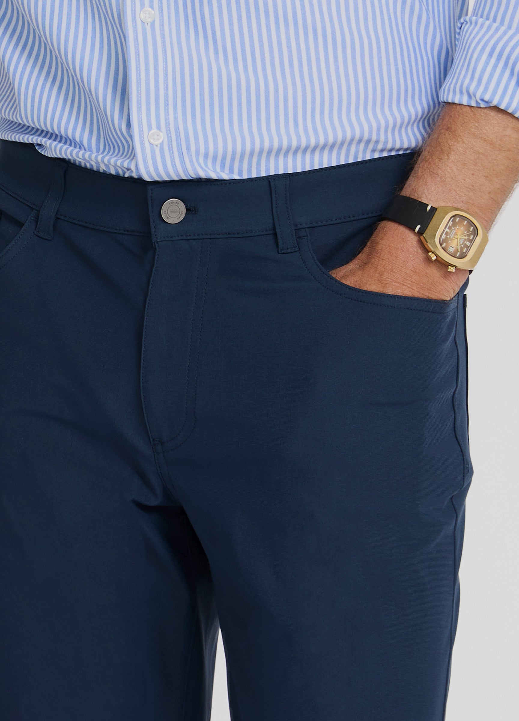Four Seasons Travel Pant in Navy – Classic 5-Pocket Design with Functional Front Pockets #color_navy