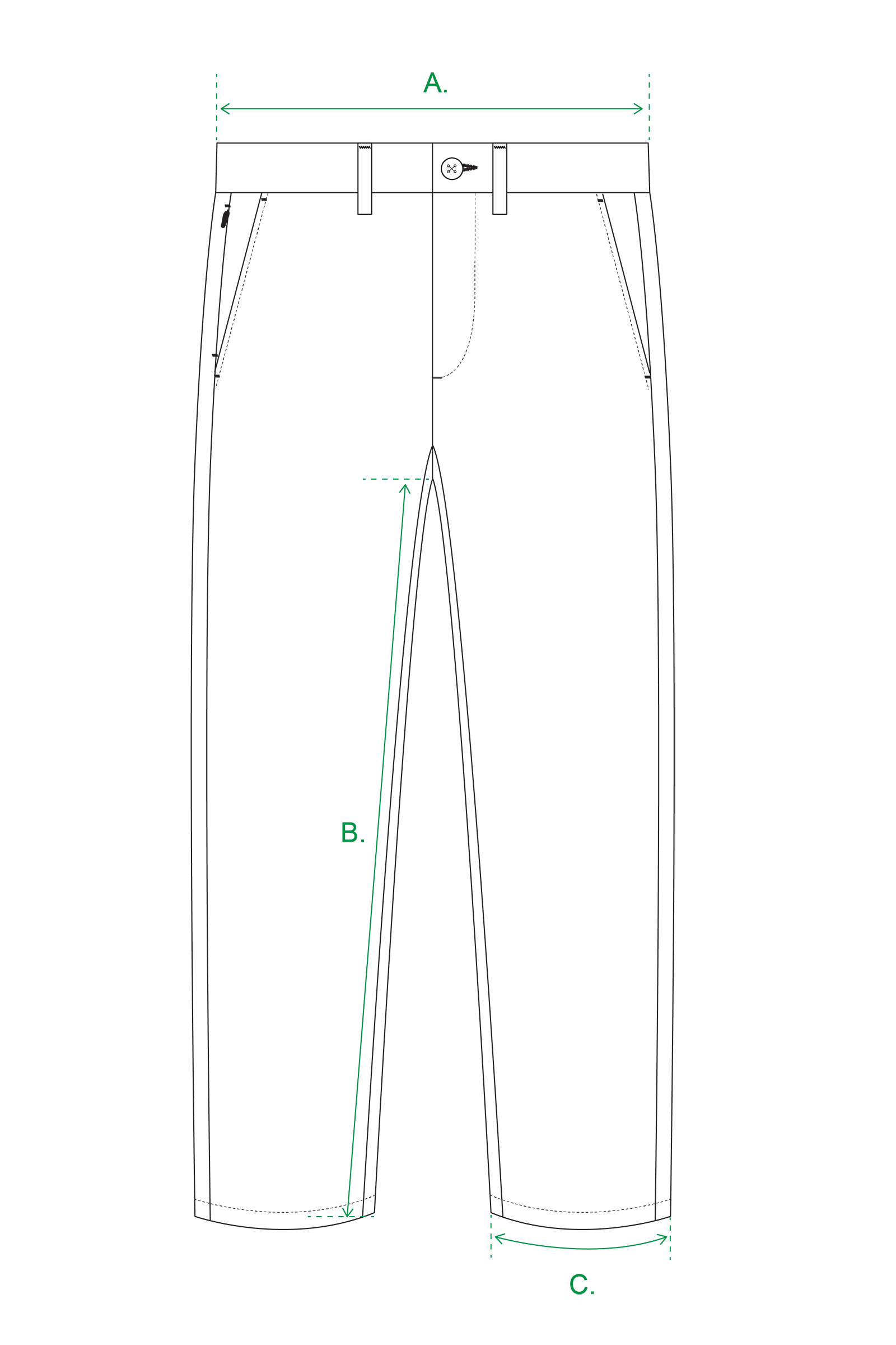 ABOARD Apparel Chino Pant Size Chart Drawing