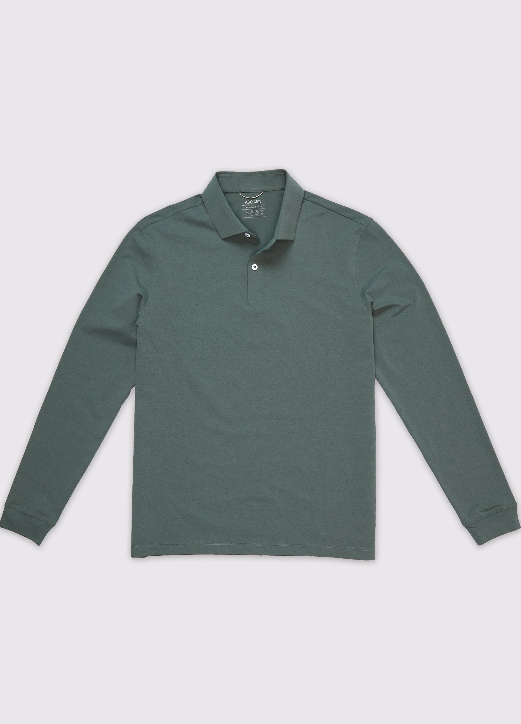 Como Long Sleeve Travel Polo in Sea Green – Front Flat Lay, Performance Polo with Sun Protection & Timeless Style #color_sea green