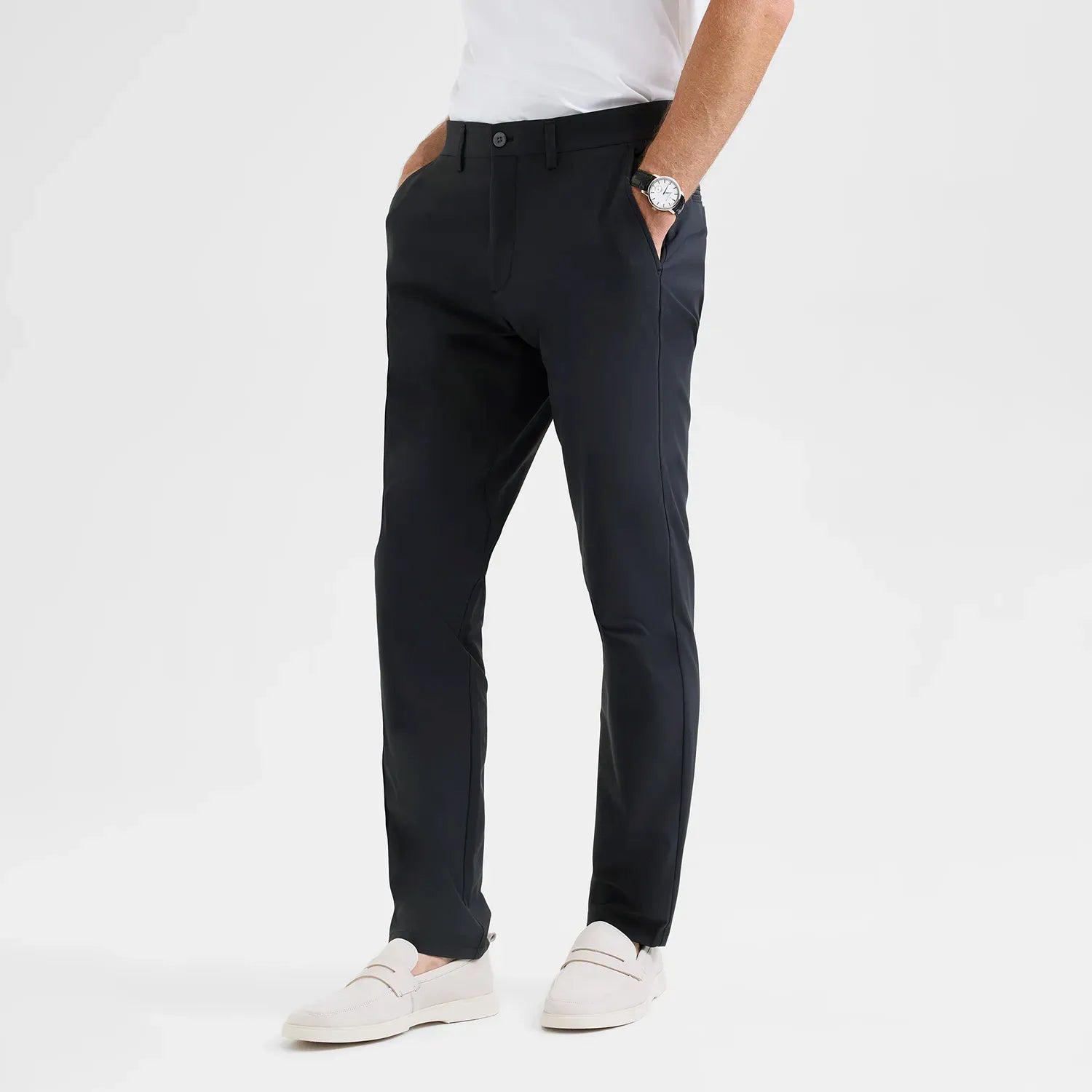 Black Positano Travel Chino – elegant, moisture-wicking, and lightweight with four-way stretch for comfort and performance during travel.