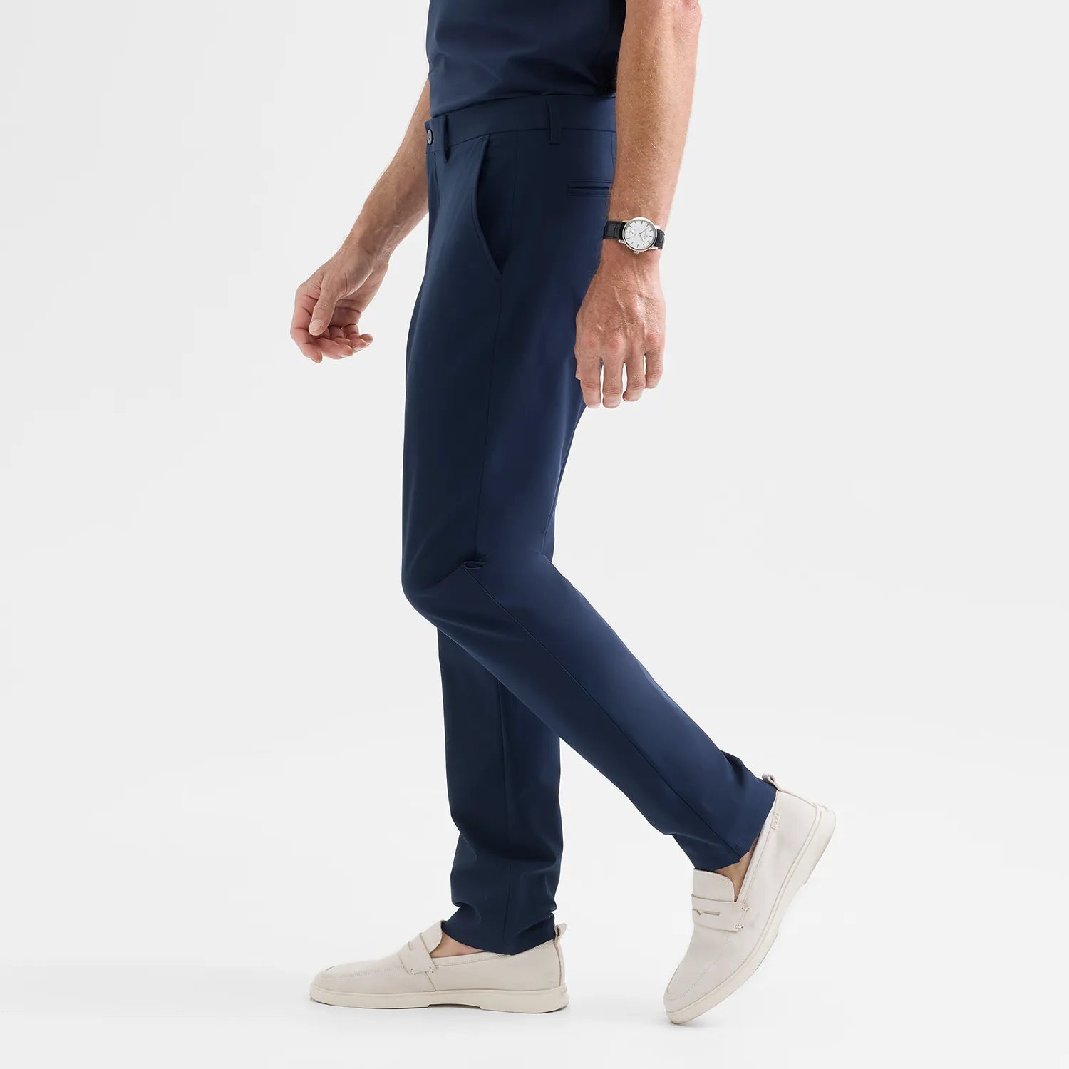 Navy Positano Travel Chino – designed for comfort, with a stretch waistband, Polygiene StayFresh® treatment, and UPF 50+ sun protection.