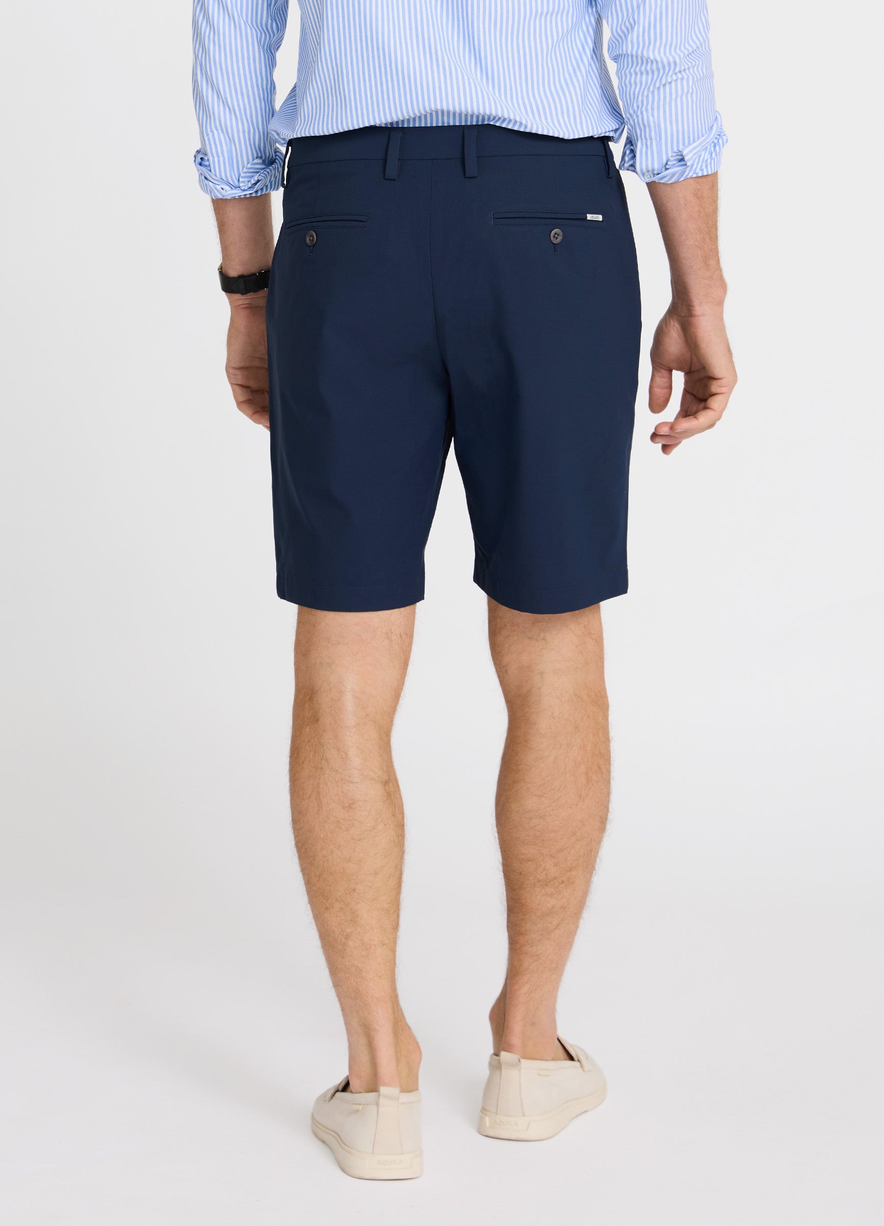 Positano Travel Chino Short in Navy – Tailored Fit Shorts with Refined Back Detailing #color_navy
