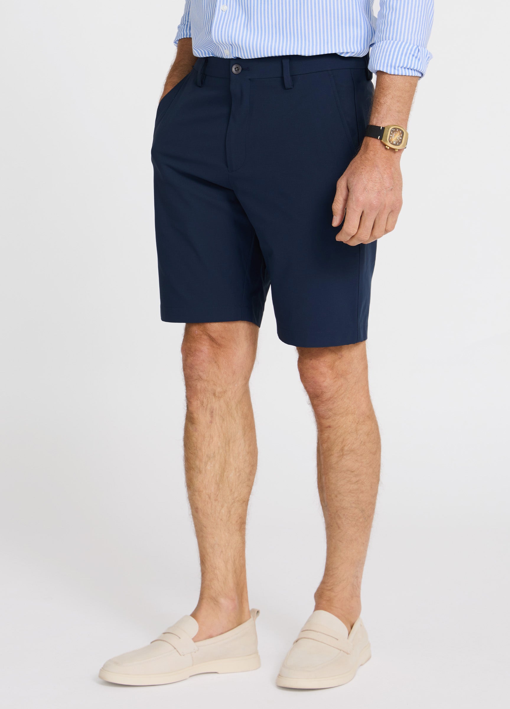 Positano Travel Chino Short in Navy – Lightweight, Moisture-Wicking & Elegant Summer Travel Essential #color_navy