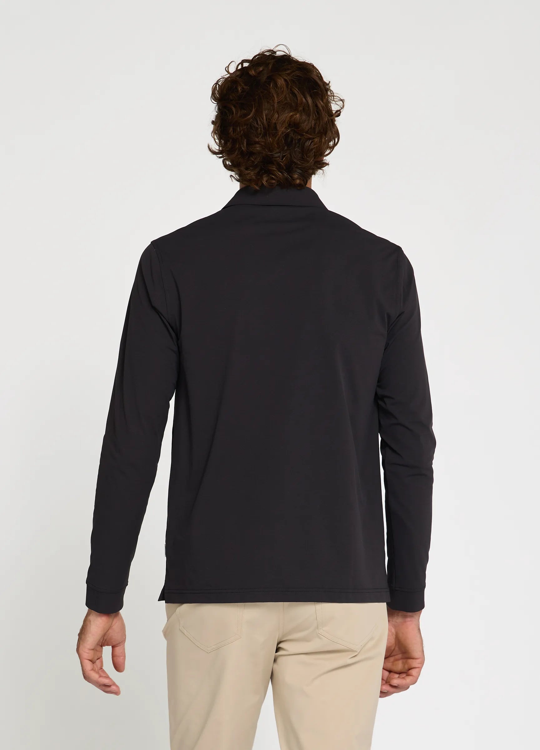 Como Long Sleeve Travel Polo in Black – Performance Polo with Sun Protection, Moisture-Wicking & Timeless Style #color_black