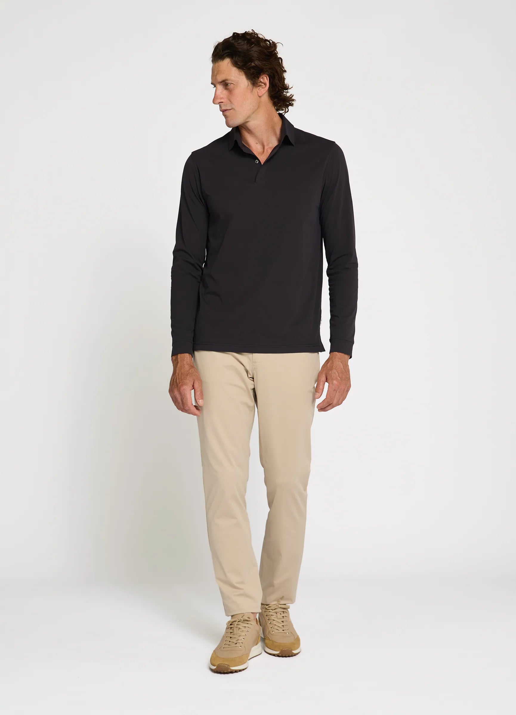 Como Long Sleeve Travel Polo in Black – Performance Polo with Sun Protection, Moisture-Wicking & Timeless Style #color_black