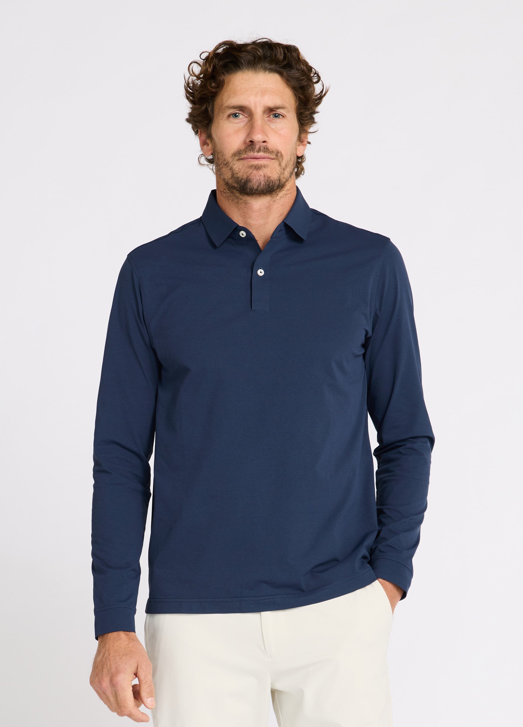 Como Long Sleeve Travel Polo in Navy – Performance Polo with Sun Protection, Moisture-Wicking & Timeless Style #color_navy
