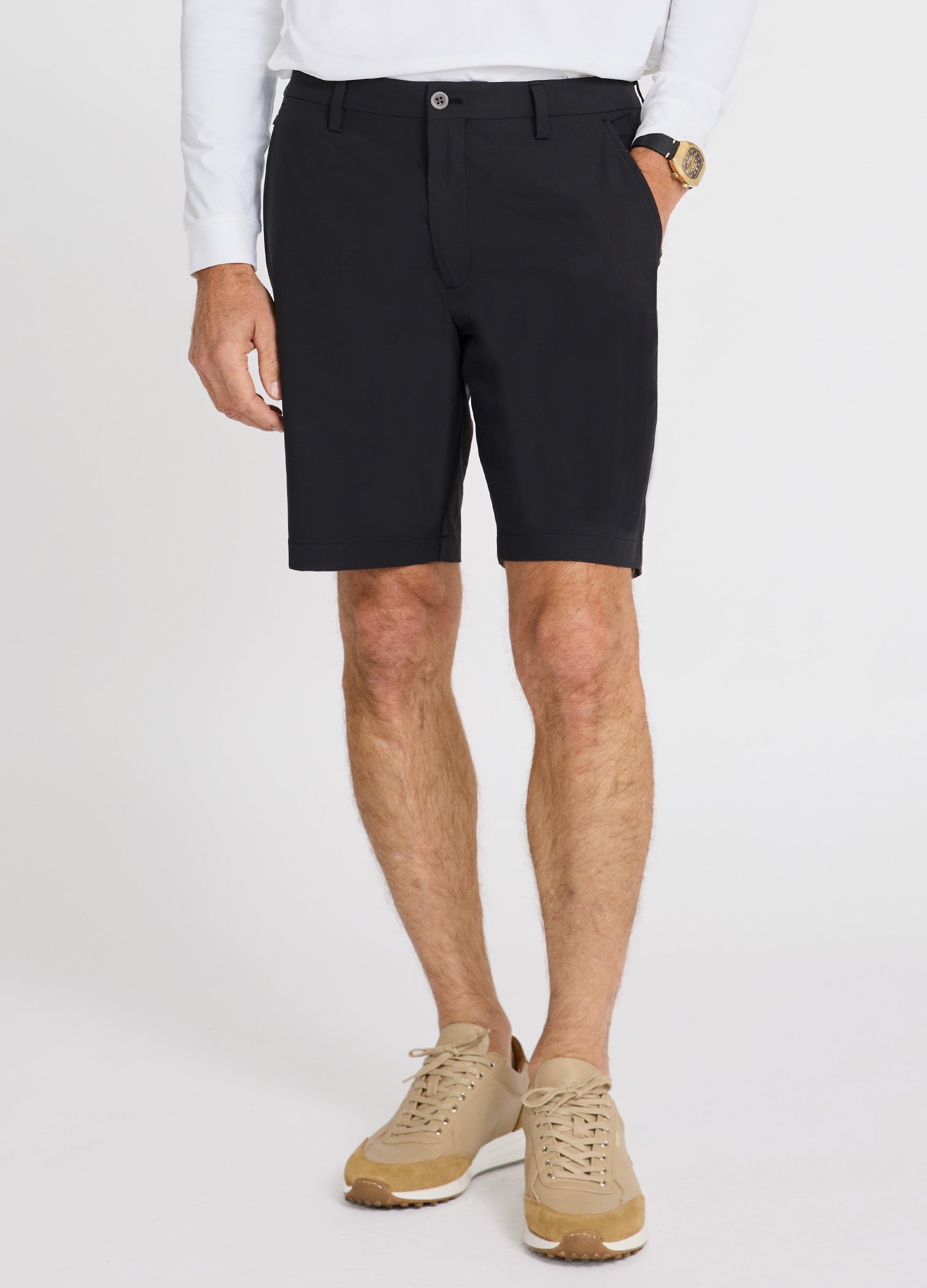Positano Travel Chino Short in Black – Sleek, Breathable & Elegant Travel Shorts #color_black