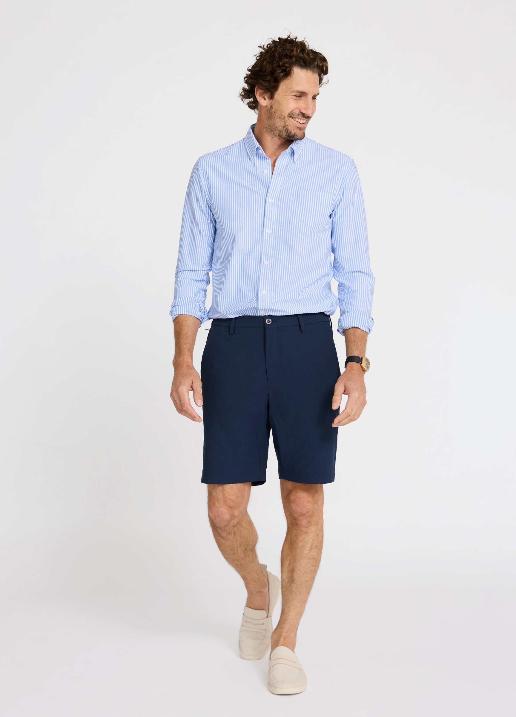 Positano Travel Chino Short in Navy – Smart & Comfortable Shorts for Hot Weather Travel #color_navy