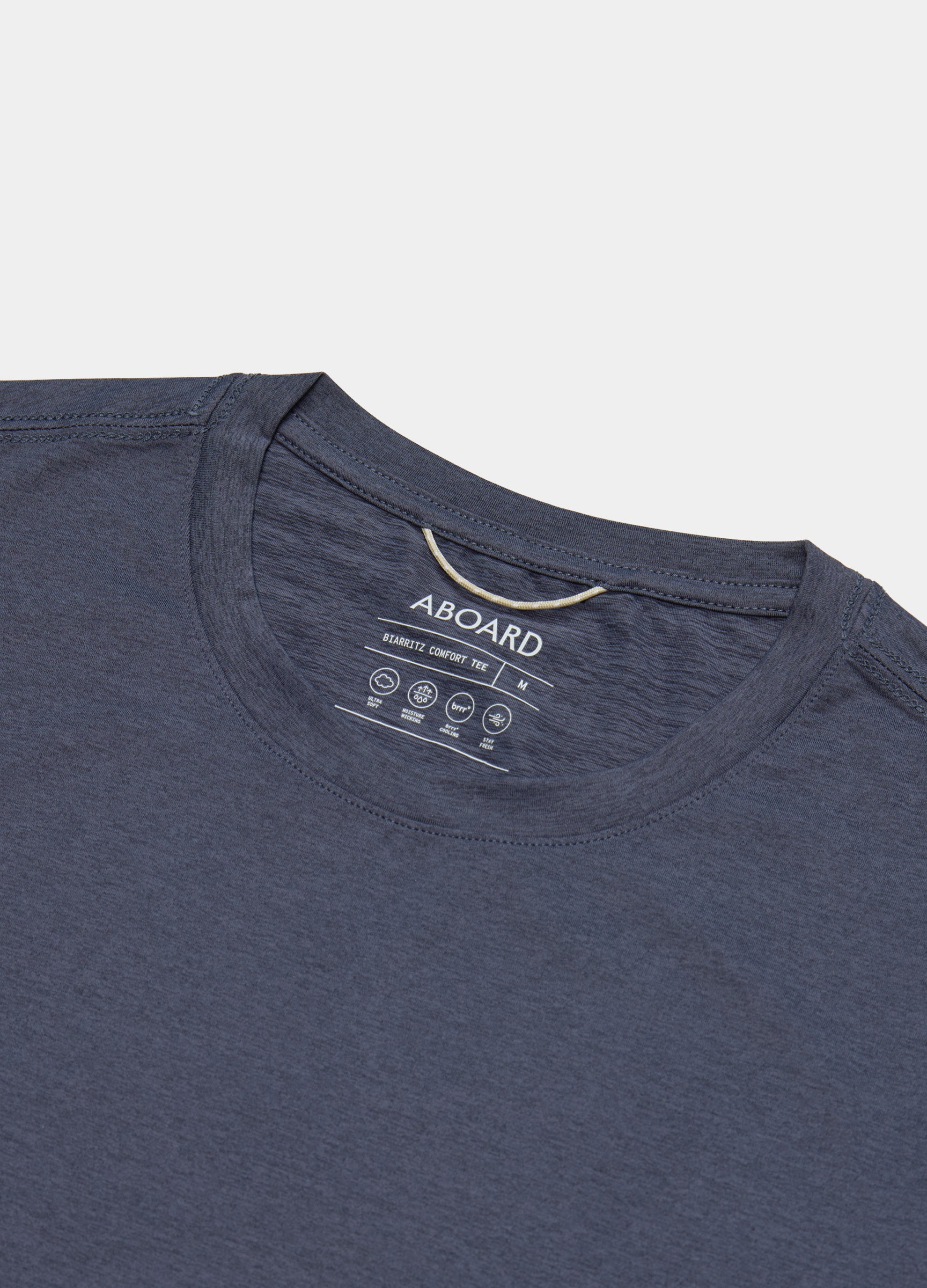 Biarritz Comfort Tee in French Navy – Close-Up of Luxuriously Soft, Durable Fabric for Timeless Style #color_french navy