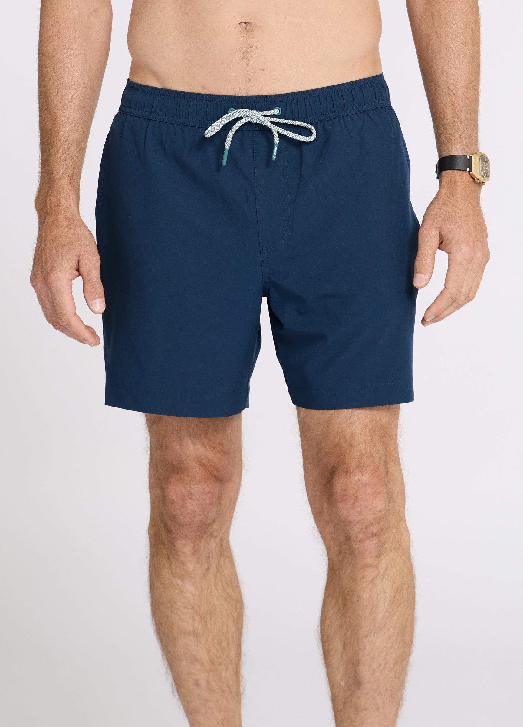 ABOARD Travel Flex Swim Short in navy – men’s quick-dry swim short, front view