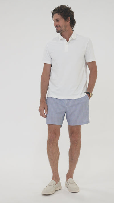 Model wearing Noosa Swim Short in motion, demonstrating flexibility and all-day comfort